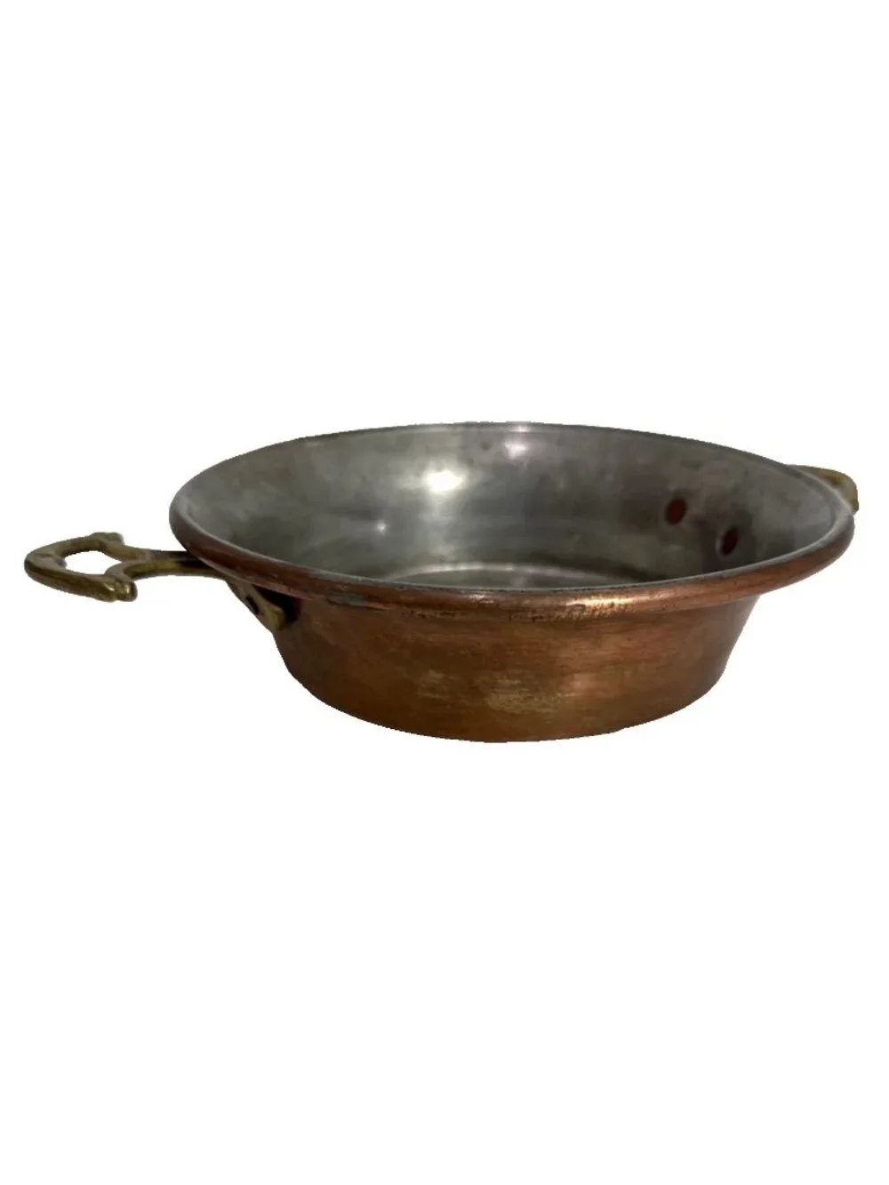 Antique French Copper Brass Handled Egg Poacher Escargot Pan 5 Hole